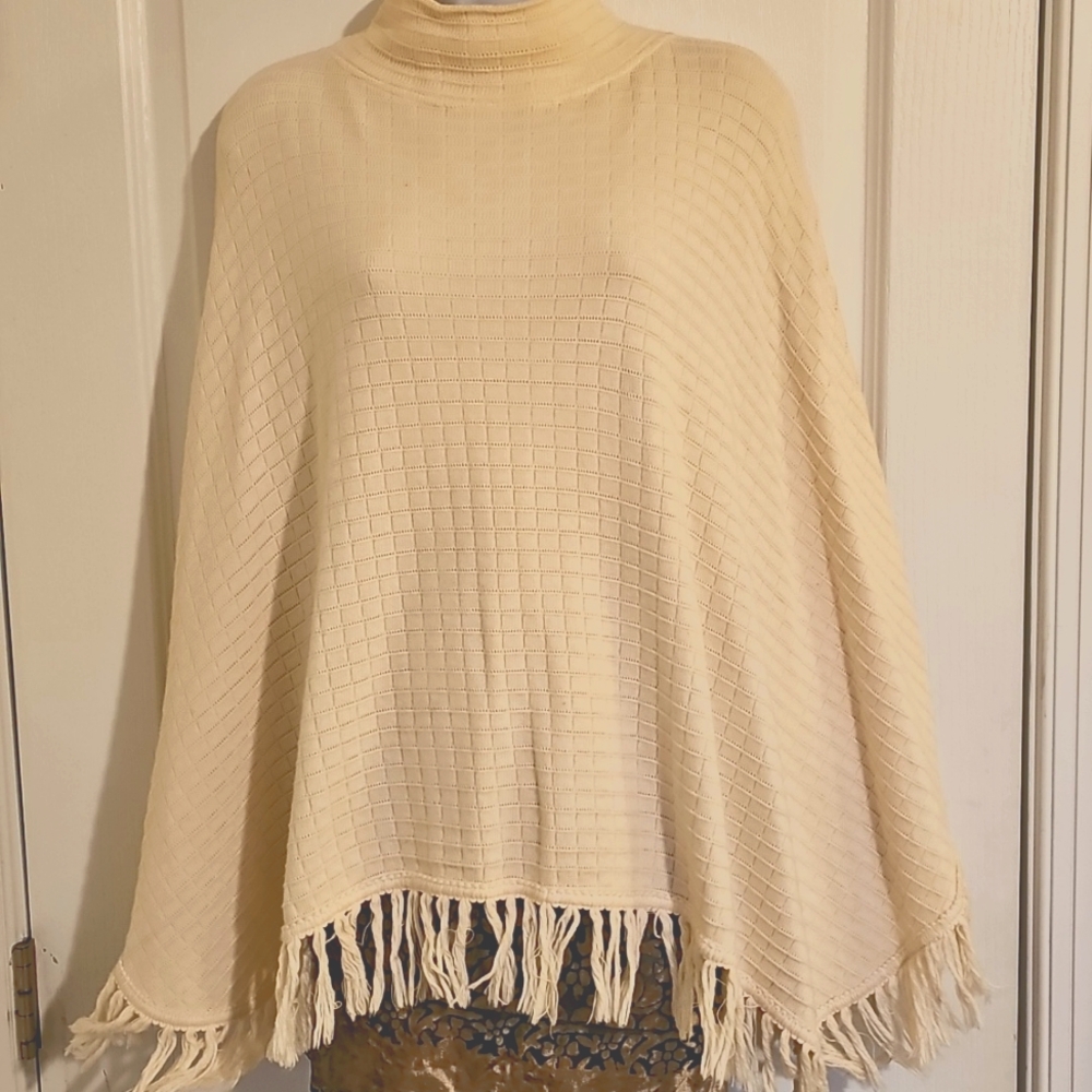 Farella Cotton Poncho, One Size, Cream,